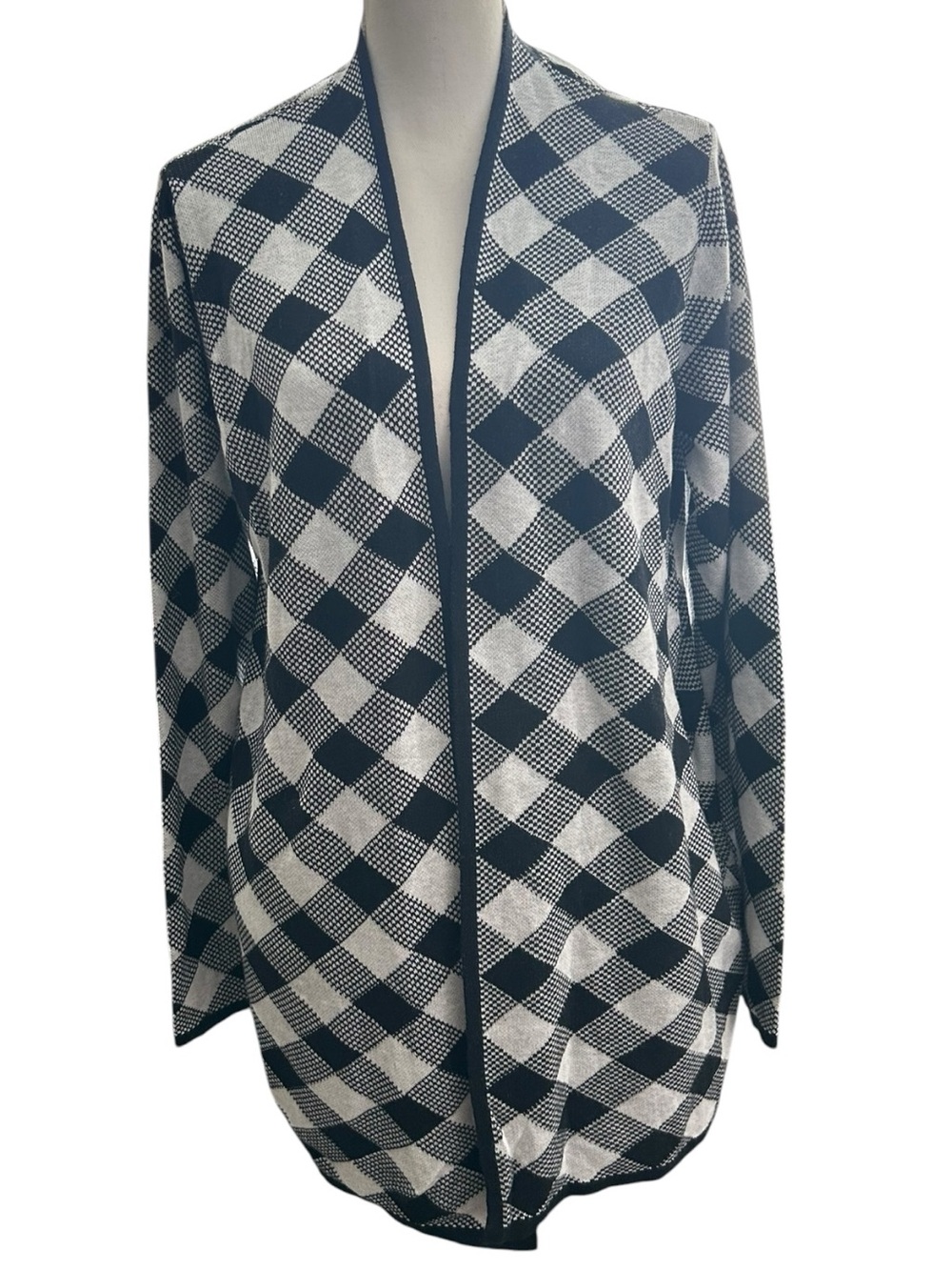 Bydesign Open-Front Black and White Check Cardigan Sweater
